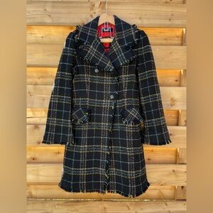 Guess Black Fringe Mid Length Wool Blend Peacoat, Size S